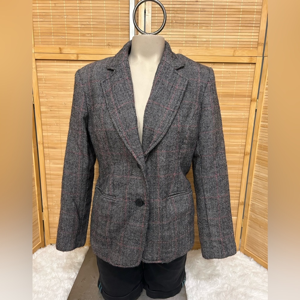 JG Hook wool blazer grey herringbone pink accent vintage woman’s 10P Jacket